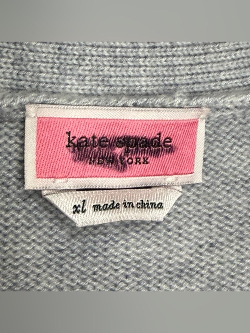 KATE SPADE NEW YORK Pearl Heart Embellished Light Gray Cardigan, XL - Picture 9 of 10
